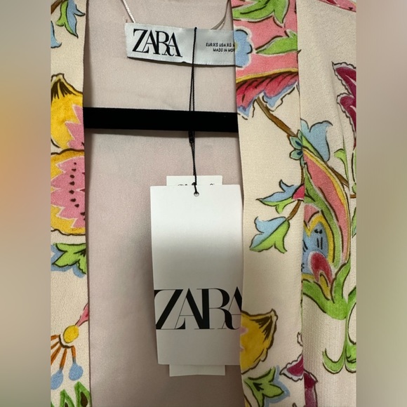 NWT ZARA Floral Printed Long Kimono Belted Beach Boho Style Pink Size XS - Picture 3 of 16